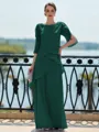Immaculate Sheath Scoop 3/4 Sleeves Cascading Ruffles Floor-Length Chiffon Mother of the Bride Dress