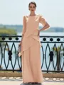 Immaculate Sheath Scoop 3/4 Sleeves Cascading Ruffles Floor-Length Chiffon Mother of the Bride Dress