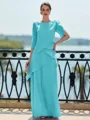 Immaculate Sheath Scoop 3/4 Sleeves Cascading Ruffles Floor-Length Chiffon Mother of the Bride Dress
