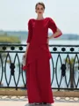 Immaculate Sheath Scoop 3/4 Sleeves Cascading Ruffles Floor-Length Chiffon Mother of the Bride Dress