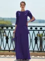 Immaculate Sheath Scoop 3/4 Sleeves Cascading Ruffles Floor-Length Chiffon Mother of the Bride Dress