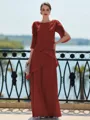 Immaculate Sheath Scoop 3/4 Sleeves Cascading Ruffles Floor-Length Chiffon Mother of the Bride Dress