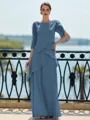 Immaculate Sheath Scoop 3/4 Sleeves Cascading Ruffles Floor-Length Chiffon Mother of the Bride Dress