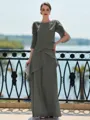 Immaculate Sheath Scoop 3/4 Sleeves Cascading Ruffles Floor-Length Chiffon Mother of the Bride Dress