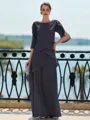 Immaculate Sheath Scoop 3/4 Sleeves Cascading Ruffles Floor-Length Chiffon Mother of the Bride Dress