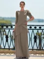 Immaculate Sheath Scoop 3/4 Sleeves Cascading Ruffles Floor-Length Chiffon Mother of the Bride Dress