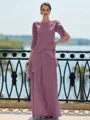 Immaculate Sheath Scoop 3/4 Sleeves Cascading Ruffles Floor-Length Chiffon Mother of the Bride Dress
