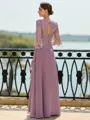 Stunning A-line Scoop 3/4 Sleeves Appliques Lace Floor-Length Chiffon Mother of the Bride Dress
