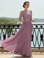 Stunning A-line Scoop 3/4 Sleeves Appliques Lace Floor-Length Chiffon Mother of the Bride Dress