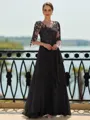 Stunning A-line Scoop 3/4 Sleeves Appliques Lace Floor-Length Chiffon Mother of the Bride Dress