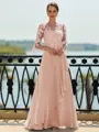 Stunning A-line Scoop 3/4 Sleeves Appliques Lace Floor-Length Chiffon Mother of the Bride Dress