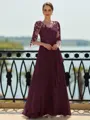 Stunning A-line Scoop 3/4 Sleeves Appliques Lace Floor-Length Chiffon Mother of the Bride Dress