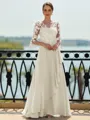 Stunning A-line Scoop 3/4 Sleeves Appliques Lace Floor-Length Chiffon Mother of the Bride Dress