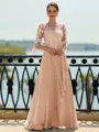 Stunning A-line Scoop 3/4 Sleeves Appliques Lace Floor-Length Chiffon Mother of the Bride Dress