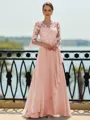 Stunning A-line Scoop 3/4 Sleeves Appliques Lace Floor-Length Chiffon Mother of the Bride Dress