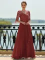 Stunning A-line Scoop 3/4 Sleeves Appliques Lace Floor-Length Chiffon Mother of the Bride Dress