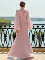 Trendy A-Line/Princess Chiffon Applique V-Neck Long Sleeves Floor-Length Mother of the Bride Dresses