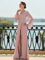 Trendy A-Line/Princess Chiffon Applique V-Neck Long Sleeves Floor-Length Mother of the Bride Dresses
