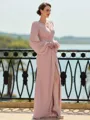 Trendy A-Line/Princess Chiffon Applique V-Neck Long Sleeves Floor-Length Mother of the Bride Dresses
