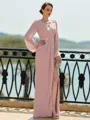 Trendy A-Line/Princess Chiffon Applique V-Neck Long Sleeves Floor-Length Mother of the Bride Dresses