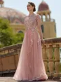 Extravagant A-Line/Princess Tulle Applique Bateau Short Sleeves Floor-Length Mother of the Bride Dress