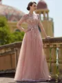 Extravagant A-Line/Princess Tulle Applique Bateau Short Sleeves Floor-Length Mother of the Bride Dress