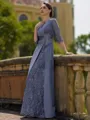Stylish Sheath Scoop 3/4 Sleeves Appliques Lace Floor-Length Satin Mother of the Bride Dress