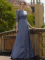 Stylish Sheath Scoop 3/4 Sleeves Appliques Lace Floor-Length Satin Mother of the Bride Dress