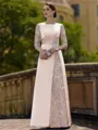 Stylish Sheath Scoop 3/4 Sleeves Appliques Lace Floor-Length Satin Mother of the Bride Dress