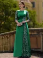 Stylish Sheath Scoop 3/4 Sleeves Appliques Lace Floor-Length Satin Mother of the Bride Dress