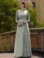 Stylish Sheath Scoop 3/4 Sleeves Appliques Lace Floor-Length Satin Mother of the Bride Dress