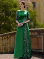 Stylish Sheath Scoop 3/4 Sleeves Appliques Lace Floor-Length Satin Mother of the Bride Dress