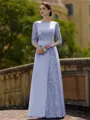 Stylish Sheath Scoop 3/4 Sleeves Appliques Lace Floor-Length Satin Mother of the Bride Dress