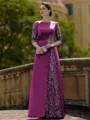 Stylish Sheath Scoop 3/4 Sleeves Appliques Lace Floor-Length Satin Mother of the Bride Dress