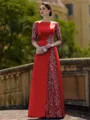 Stylish Sheath Scoop 3/4 Sleeves Appliques Lace Floor-Length Satin Mother of the Bride Dress