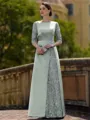 Stylish Sheath Scoop 3/4 Sleeves Appliques Lace Floor-Length Satin Mother of the Bride Dress