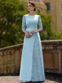 Stylish Sheath Scoop 3/4 Sleeves Appliques Lace Floor-Length Satin Mother of the Bride Dress