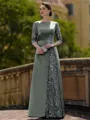 Stylish Sheath Scoop 3/4 Sleeves Appliques Lace Floor-Length Satin Mother of the Bride Dress