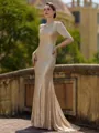 Breathtaking Sheath/Column Sequins Ruched 1/2 Sleeves Sweep Train Mother of the Bride Dresses