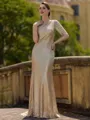 Breathtaking Sheath/Column Sequins Ruched 1/2 Sleeves Sweep Train Mother of the Bride Dresses