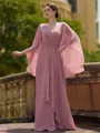 Luxurious A-Line/Princess Chiffon Ruched V-Neck 3/4 Sleeves Floor-Length Mother of the Bride Dresses