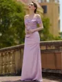 Aristocratic Sheath/Column Charmeuse Ruched Off-the-Shoulder Short Sleeves Floor-Length Mother of the Bride Dresses