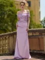 Aristocratic Sheath/Column Charmeuse Ruched Off-the-Shoulder Short Sleeves Floor-Length Mother of the Bride Dresses