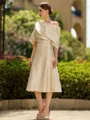 Fashion A-Line/Princess Charmeuse Ruched Off-the-Shoulder 1/2 Sleeves Tea-Length Mother of the Bride Dress