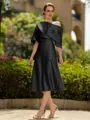 Fashion A-Line/Princess Charmeuse Ruched Off-the-Shoulder 1/2 Sleeves Tea-Length Mother of the Bride Dress
