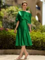 Fashion A-Line/Princess Charmeuse Ruched Off-the-Shoulder 1/2 Sleeves Tea-Length Mother of the Bride Dress