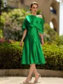 Fashion A-Line/Princess Charmeuse Ruched Off-the-Shoulder 1/2 Sleeves Tea-Length Mother of the Bride Dress