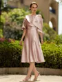 Fashion A-Line/Princess Charmeuse Ruched Off-the-Shoulder 1/2 Sleeves Tea-Length Mother of the Bride Dress