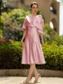 Fashion A-Line/Princess Charmeuse Ruched Off-the-Shoulder 1/2 Sleeves Tea-Length Mother of the Bride Dress