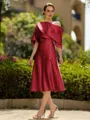 Fashion A-Line/Princess Charmeuse Ruched Off-the-Shoulder 1/2 Sleeves Tea-Length Mother of the Bride Dress